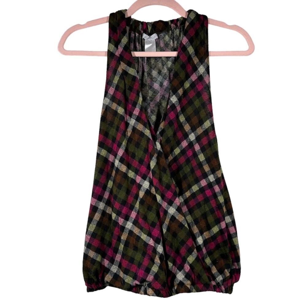 CHARLOTTE RUSSE Black Pink Green Cross Over Racerback tank Top Large